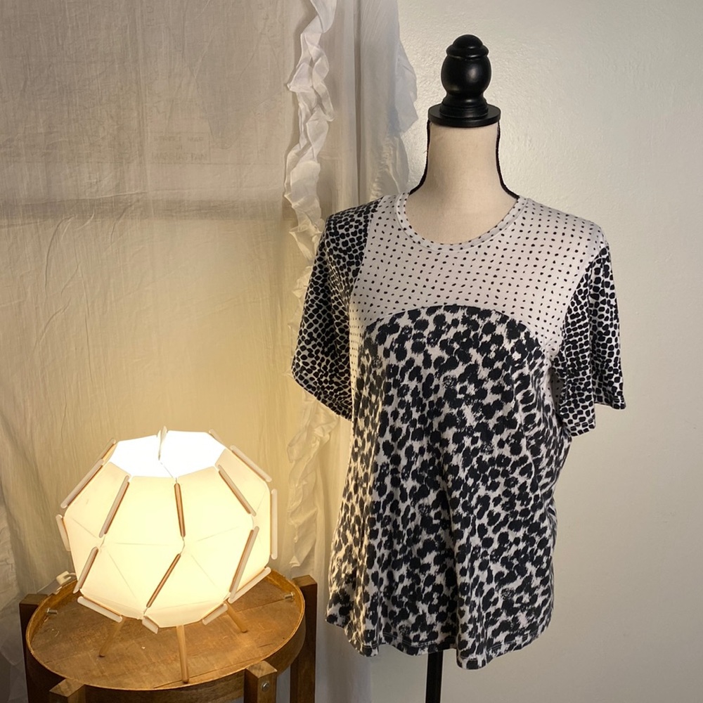 Stella McCartney Mixed Print Black and White Short Sleeve Top